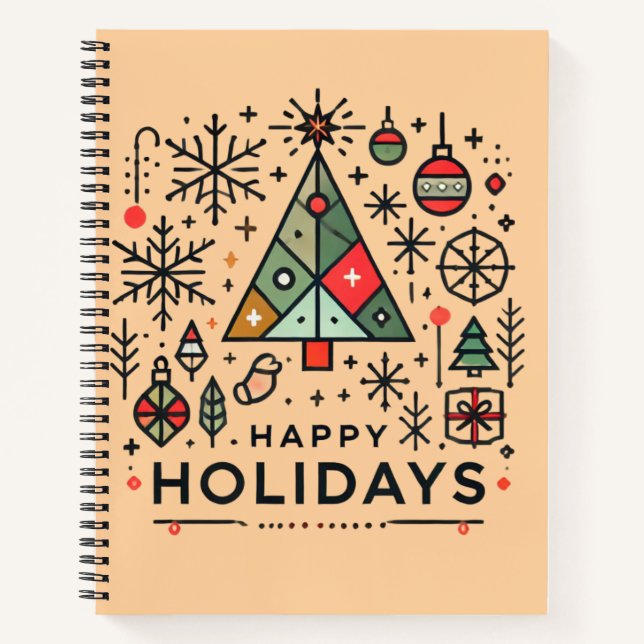 Geometric Christmas Tree Happy Holidays Festive Notebook (Front)
