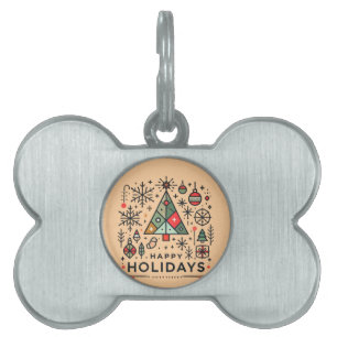Geometric Christmas Tree Happy Holidays Festive Pet ID Tag