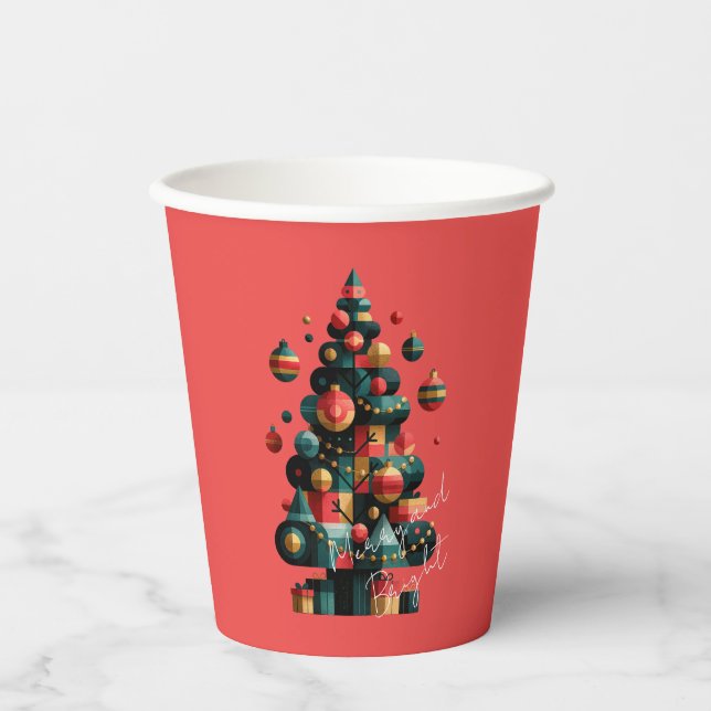 Geometric Christmas Tree Paper Cups (Front)