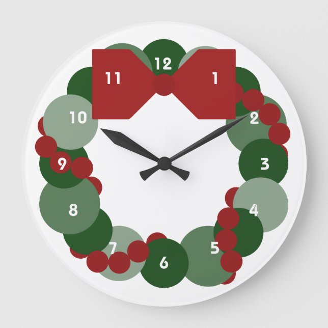 Geometric Christmas Wreath Large Clock (Front)