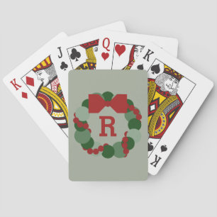 Geometric Christmas Wreath on Sage with Monogram Playing Cards