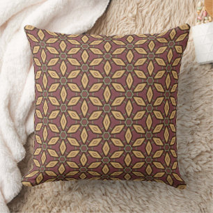 Geometric Circle Abstract Floral in Burgundy Cushion