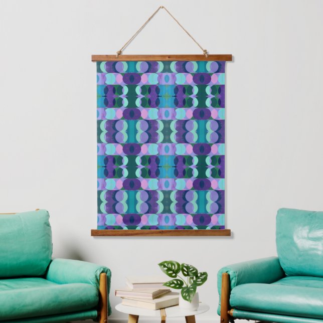 Geometric Circle Art in Cool Tones Hanging Tapestry (Living Room)