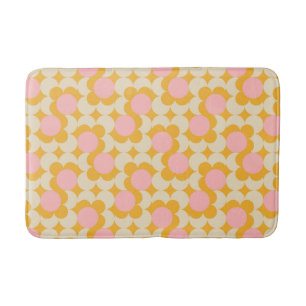 Geometric Circle Mid Century Flower Pattern Bath Mat