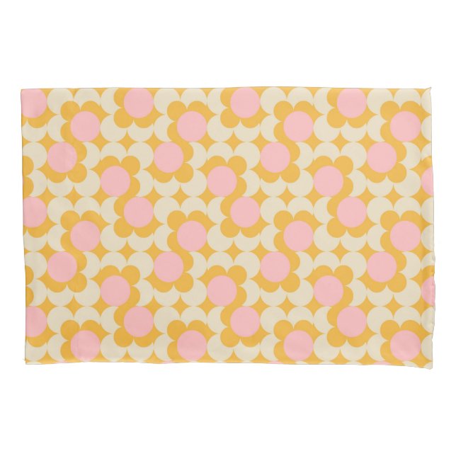 Geometric Circle Mid Century Flower Pattern Pillowcase (Front)