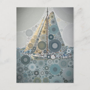 Geometric circle Sailing Boat art gifts by LeahG Postcard