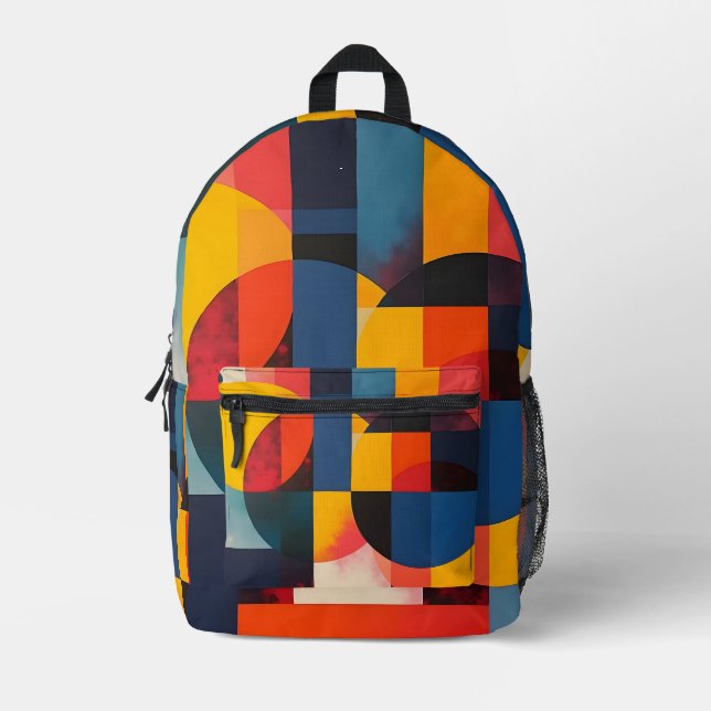 Geometric Circles and Colour Blocks Printed Backpack (Front)