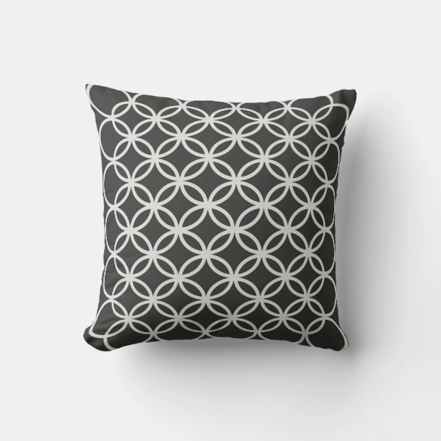 Geometric Circles Dark Grey Patterned Throw Pillow (Front)
