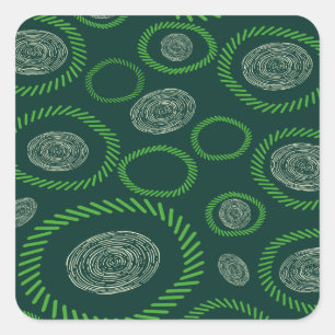Geometric Circles Lines Green Ivory Square Sticker