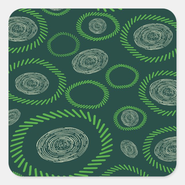 Geometric Circles Lines Green Ivory Square Sticker (Front)