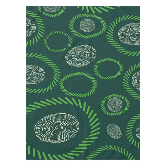 Geometric Circles Lines Green Ivory Tablecloth (Front)