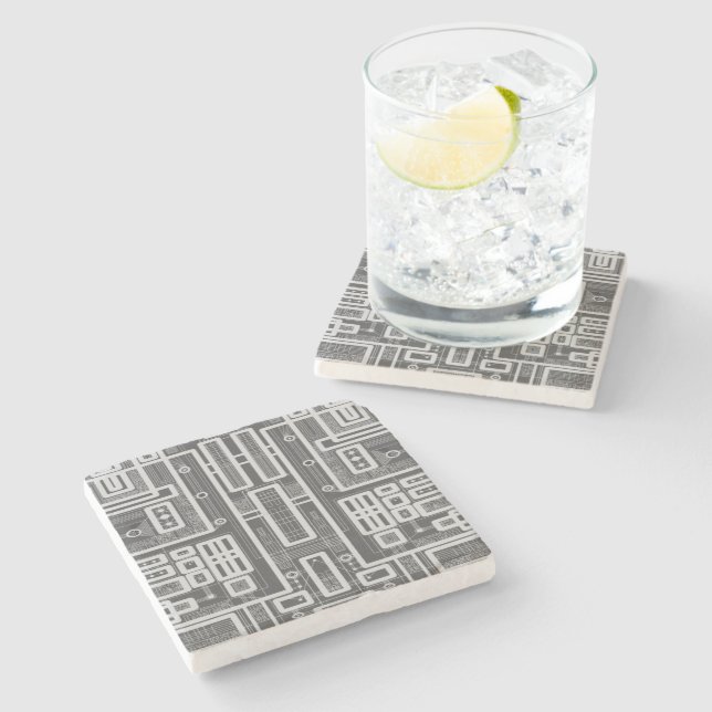 Geometric Circuit Board Stone Coaster (Side)