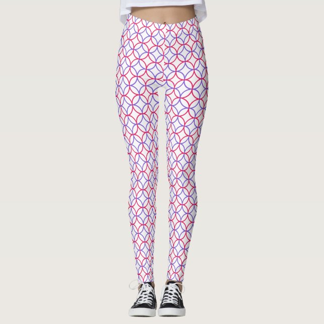 Geometric Circular Pattern in Red and Blue  Leggings (Front)