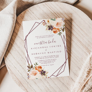 Geometric Classic Chic Boho Floral Nuestra Boda  Invitation