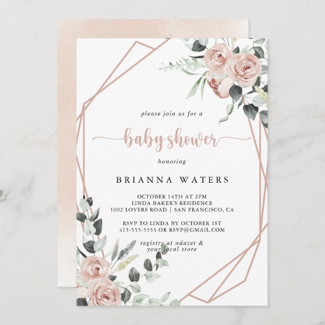 Geometric Classic Dusty Pink Rose Baby Shower  Invitation (Front/Back)