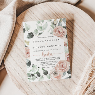 Geometric Classic Dusty Pink Rose Floral Boda  Invitation