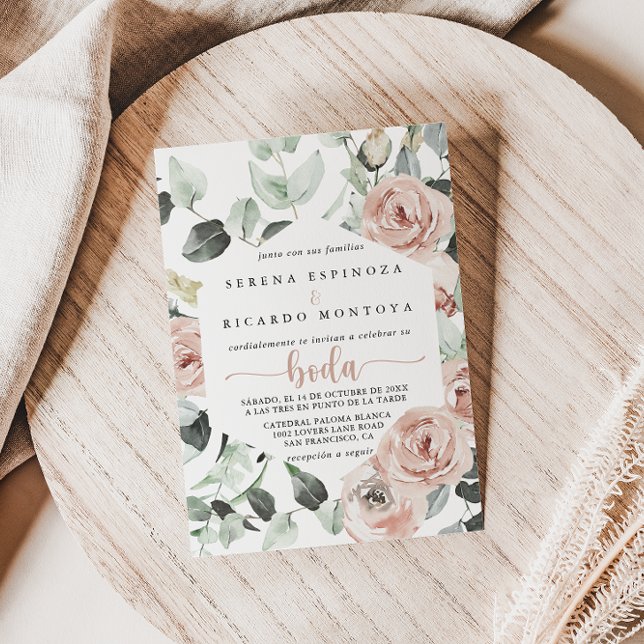 Geometric Classic Dusty Pink Rose Floral Boda  Invitation (Creator Uploaded)