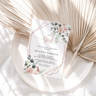 Geometric Classic Dusty Pink Rose It's A Girl  Invitation