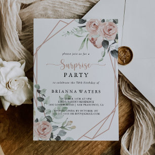 Geometric Classic Dusty Pink Rose Surprise Party  Invitation