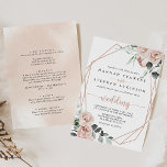 Geometric Classic Pink Floral Front & Back Wedding Invitation<br><div class="desc">This geometric classic pink floral front and back wedding invitation is perfect for a rustic wedding. The design features elegant watercolor dusty roses and green foliage, neatly assembled into beautiful bouquets, adorning a charming geometric frame. Save paper by including more details on the back of the invitation instead of on...</div>