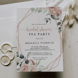 Geometric Classic Rose Bridal Shower Tea Party   Invitation