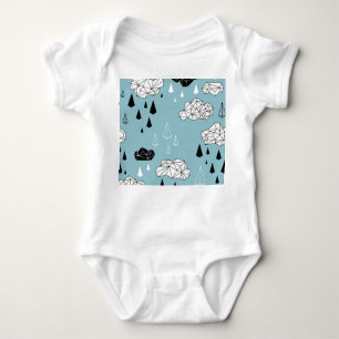 Geometric clouds and rain, seamless pattern. baby bodysuit