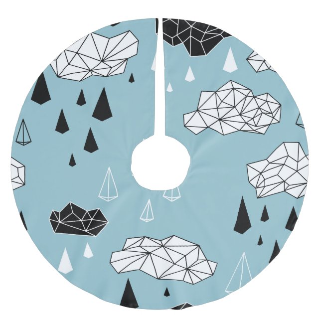 Geometric clouds and rain, seamless pattern. brushed polyester tree skirt (Front)
