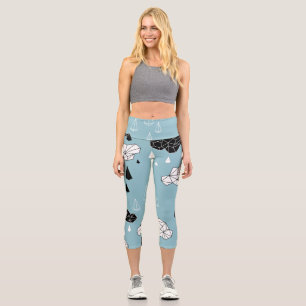 Geometric clouds and rain, seamless pattern. capri leggings