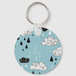 Geometric clouds and rain, seamless pattern. key ring