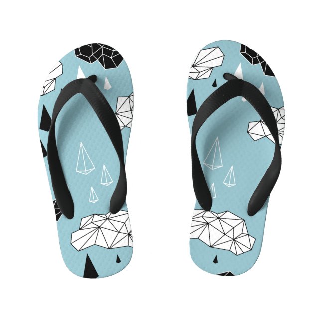 Geometric clouds and rain, seamless pattern. kid's thongs (Footbed)