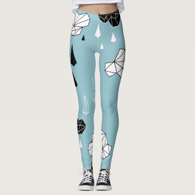 Geometric clouds and rain, seamless pattern. leggings (Front)