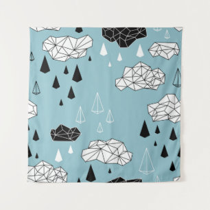 Geometric clouds and rain, seamless pattern. tapestry