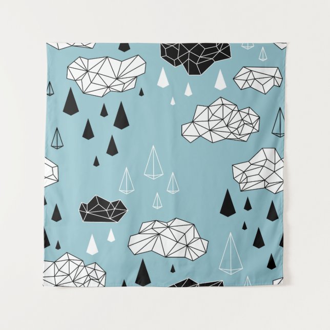 Geometric clouds and rain, seamless pattern. tapestry (Front)