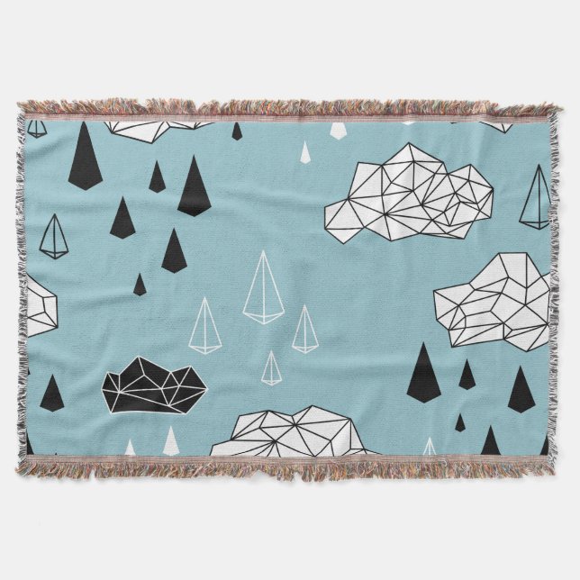 Geometric clouds and rain, seamless pattern. throw blanket (Front)