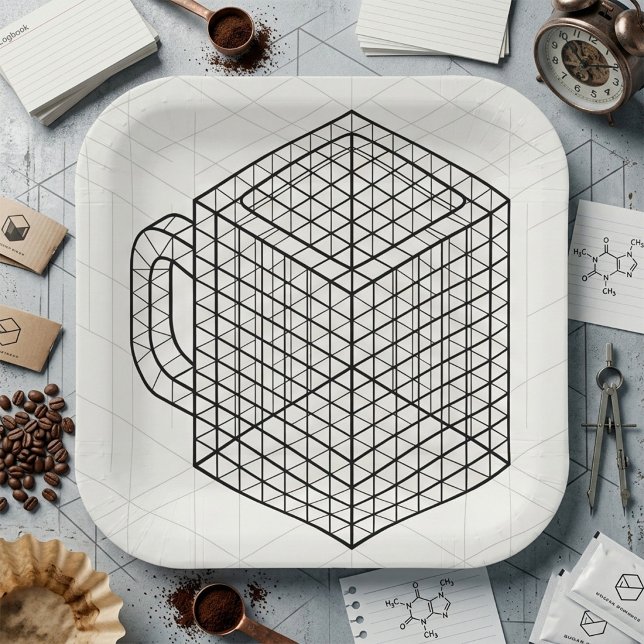 Geometric Coffee Mug Isometric Grid Art  Paper Plate (Creator Uploaded)