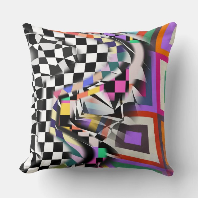 Geometric Collage Abstract Textile Pattern Cushion (Front)