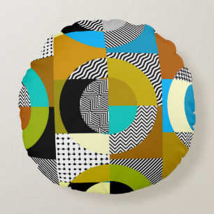 Geometric collage: circles, vintage pattern. round cushion