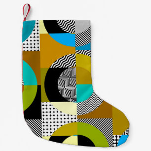 Geometric collage: circles, vintage pattern. small christmas stocking