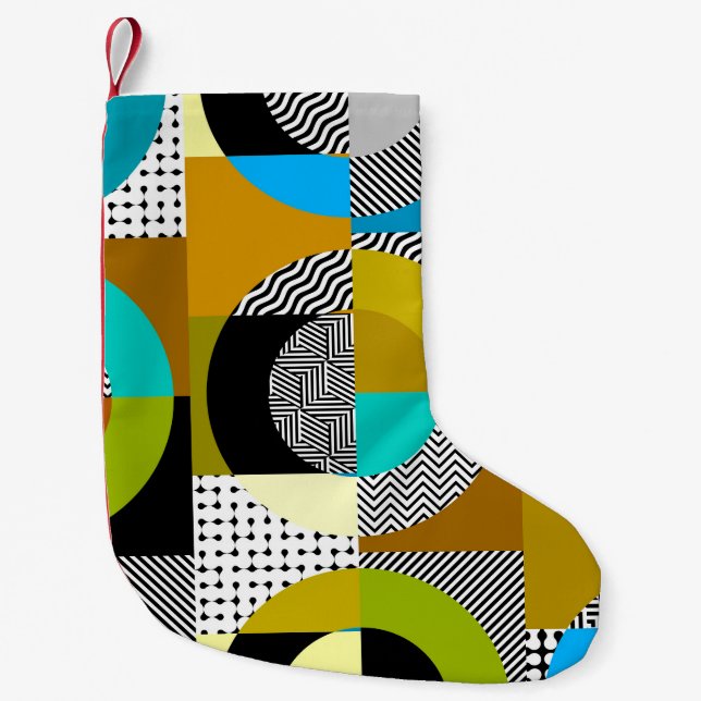 Geometric collage: circles, vintage pattern. small christmas stocking (Front)