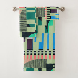 Geometric Color‑Blocked Motif Modern Bath Towel Set