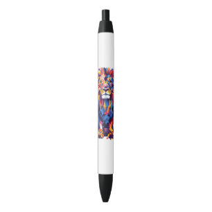 Geometric colorful lion design black ink pen