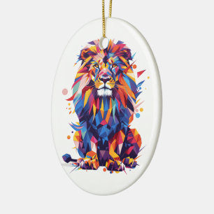 Geometric colorful lion design ceramic ornament