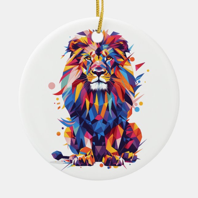 Geometric colorful lion design ceramic ornament (Front)
