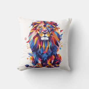 Geometric colorful lion design cushion
