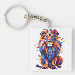 Geometric colorful lion design key ring