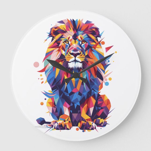 Geometric colorful lion design large clock (Front)