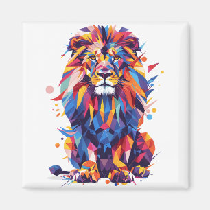 Geometric colorful lion design magnet