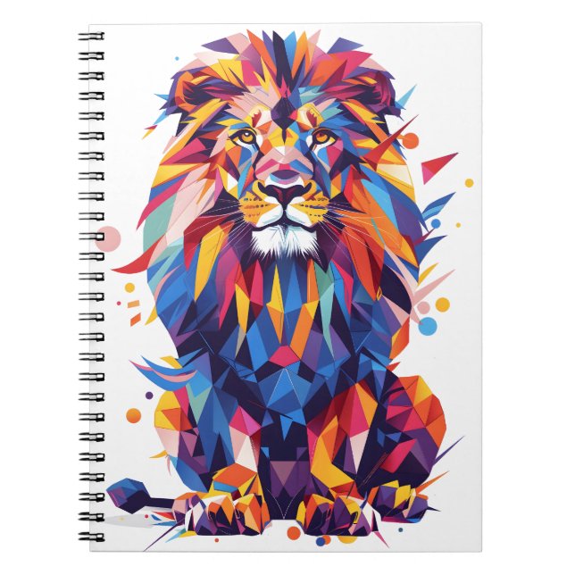Geometric colorful lion design notebook (Front)
