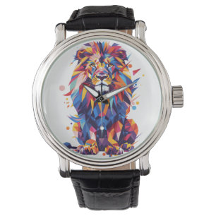 Geometric colorful lion design watch