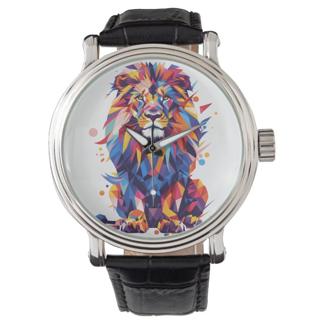 Geometric colorful lion design watch (Front)